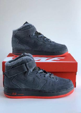 Зимние кроссовки nike air force mid grey на меху