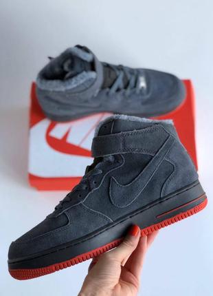 Зимние кроссовки nike air force mid grey на меху9 фото