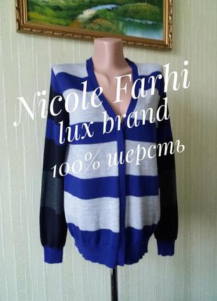Nicole farhi роскошный разноцветный свитер кардиган из 100% шерсти дорогой люкс бренда