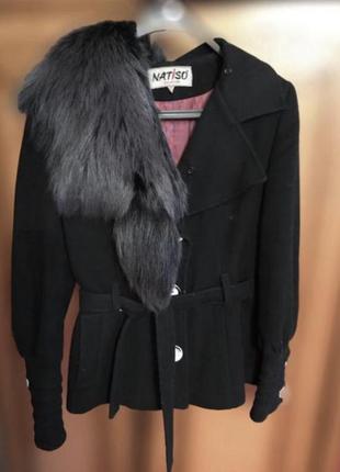 Чёрное двубортное кашемировое пальто3 фото