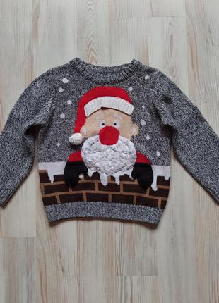 Оригинальная новогодняя рождественская кофта свитшот свитер oт f&f  на 3-4года