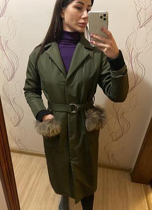 Пуховик на зиму хакі зелений пальто