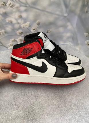 Мужские демисезонные высокие кожаные черно-красные кроссовки nike air jordan 1 🆕