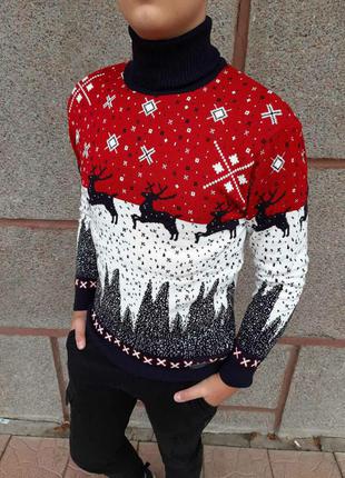 Новорічний шерстяний светер з оленями, унісекс1 фото