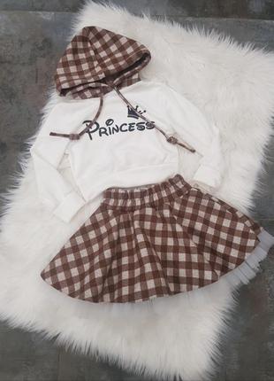 Красивый, нарядный, теплый костюм в молочно-коричневом цвете кофта + пышная юбка