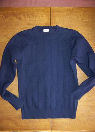 Синяя классическая вязаная кофта - пуловер котоновая 150 см 10-12 лет jjl1 фото