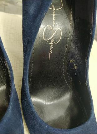 Синие замшевые туфли на шпильке высота 10 см длина стельки 23.5-247 фото
