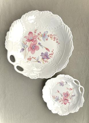 Набор тарелок блюдо керамика entree akura япония винтаж ретро цветы цвет розовый сиреневый белый