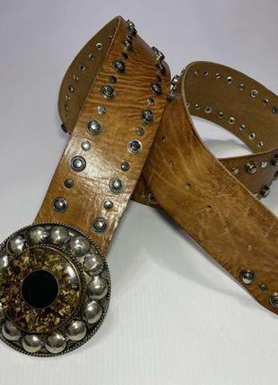 Ремень кожаный с камнями, hand made, металл, 113*6 см, сост. очень хорошее