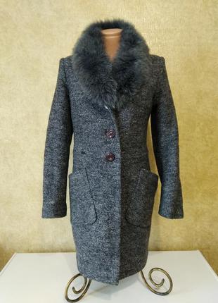Зимове пальто, тепле пальто на зиму, вовняне пальто, пальто з вовни з натуральним коміром2 фото