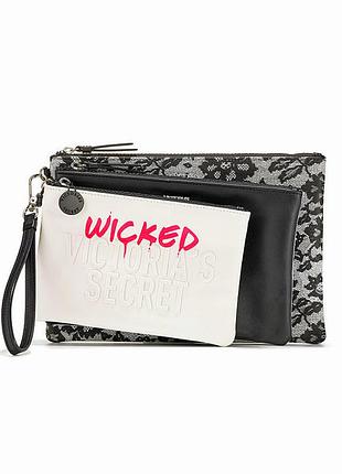 Набір 3 елегантних косметичок клатчей victoria's secret 3 шт. wicked backstage pouch trio