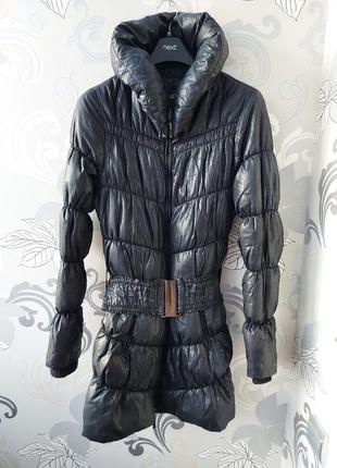 Чёрная удлинённая куртка курточка с поясом пальто1 фото