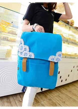 Блакитний новий рюкзак з мереживом