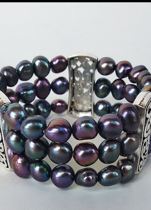 Браслет жіночий з натурального чорного перлів