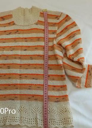 Пуловер в полоску. свитер, полосатый. цвет молочно- оранжево- коричневый. ручная работа.4 фото
