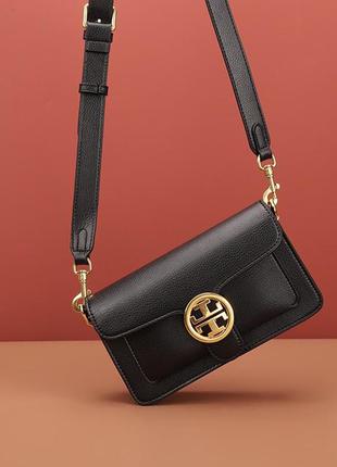 Жіноча шкіряна чорна сумка tory burch