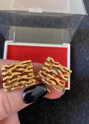 Винтажные золотые запонки авангард квадрат винтаж с коробочкой для хранения4 фото