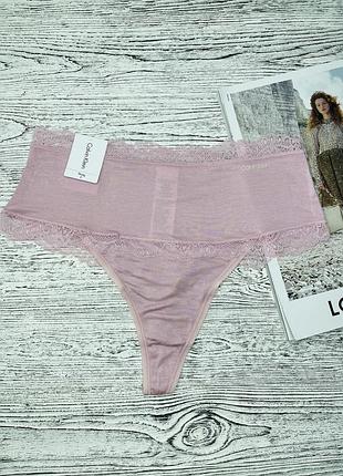 Трусики стринги с высокой посадкой  calvin klein оригинал из модала розовые s