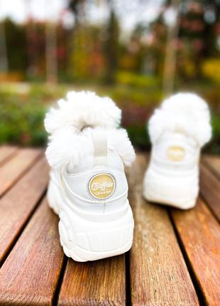 Buffalo london fur dollskill зимние утепленные белые кроссовки ботинки с мехом из натуральной кожи білі утеплені зимні кросівки натуральна шкіра7 фото