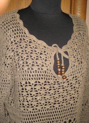 В'язана з довгим рукавом ажурна бавовняна блуза р 16