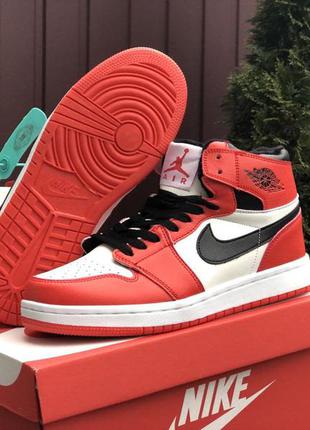 Мужские зимние кожаные высокие красные с белым  кроссовки на меху nike air jordan🆕