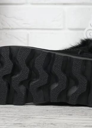 Уги жіночі чоботи натуральна замша облямівка кролик чорні з бантами5 фото