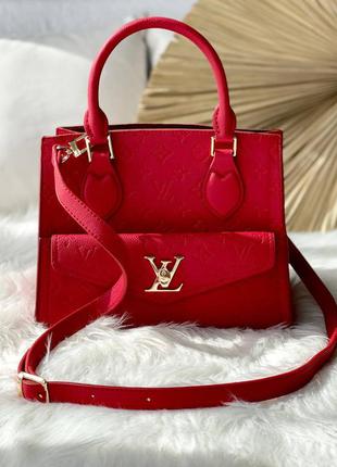 Прекрасная женская кожаная сумочка в стиле louis vuitton lockme red красная
