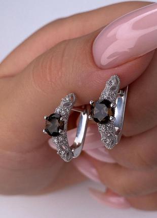 Серьги серебряные , 925 проба, камень раухтопаз