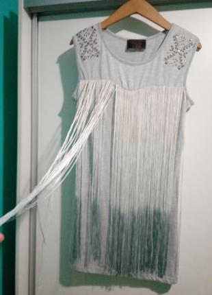 Міні сукня туніка з бахромою сяючі/віскоза