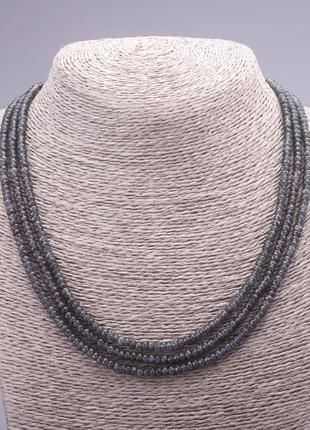 Бусы трехрядные намиста лабрадор из натурального камня граненный рондель d-4х2,5мм l-47мм