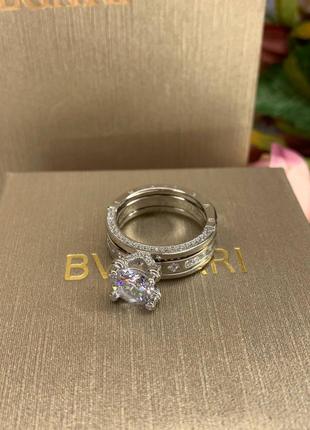 Брендовое двойное кольцо серебро 925 с цирконием5 фото
