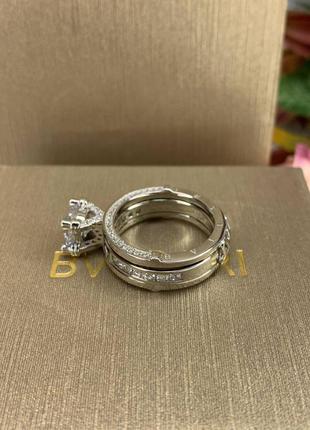 Брендовое двойное кольцо серебро 925 с цирконием6 фото