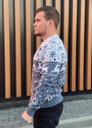 Свитер с оленями мужской шерстяной теплый, свитера новогодние