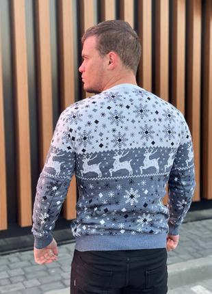 Свитер с оленями мужской шерстяной теплый, свитера новогодние