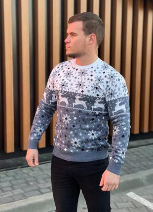 Свитер с оленями мужской шерстяной теплый, свитера новогодние