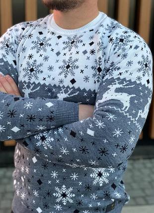 Свитер с оленями мужской шерстяной теплый, свитера новогодние