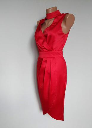 Атласное платье-чокер миди красное.missguided4 фото