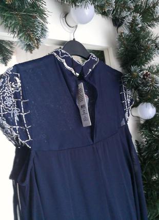 Шикарное синее вечернее платье с дорогой вышивкой4 фото