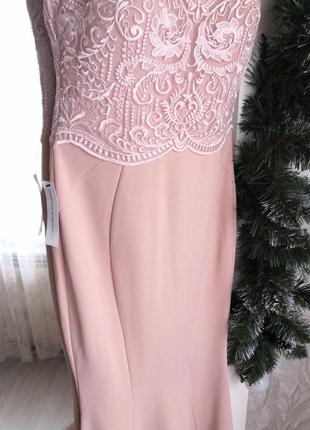 Шикарне розкішне бежеву сукню з дорогим мереживом шлейф рибка з розрізом3 фото
