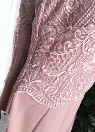 Шикарне розкішне бежеву сукню з дорогим мереживом шлейф рибка з розрізом6 фото