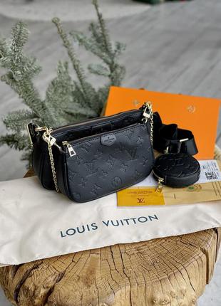 Красивая женская кожаная сумочка в стиле louis vuitton multi pochette клатч чёрный 3в12 фото