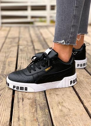 Крутые женские зимние кроссовки puma cali black fur чёрные на меху2 фото