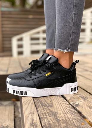 Крутые женские зимние кроссовки puma cali black fur чёрные на меху7 фото