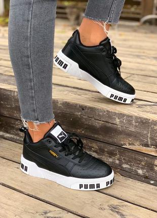 Крутые женские зимние кроссовки puma cali black fur чёрные на меху6 фото