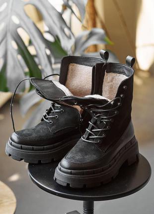 Женские ботинки кожаные зимние черные emirro бж 62-01 на меху8 фото