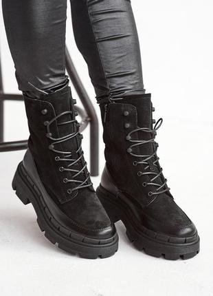 Женские ботинки кожаные зимние черные emirro бж 62-01 на меху6 фото