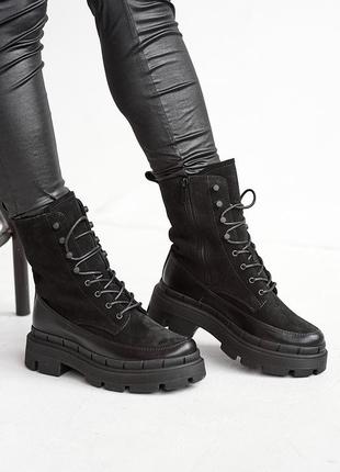 Женские ботинки кожаные зимние черные emirro бж 62-01 на меху7 фото