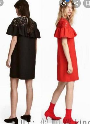 Черное платье с кружевом воланами от h&amp;m