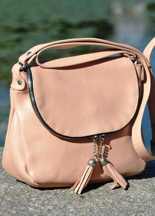 Женская кожаная сумка viola пудровая, кроссбоди