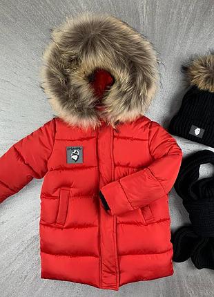 Зимнее пальто с натуральным мехом енота